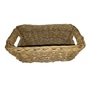 Medium Woven Rectangular Water Hyacinth Grass Handled Basket
